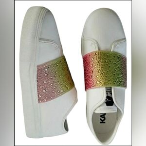 Karl Lagerfeld 9.5 Leather Rainbow Art Bling Sparkling Colorful Sneakers